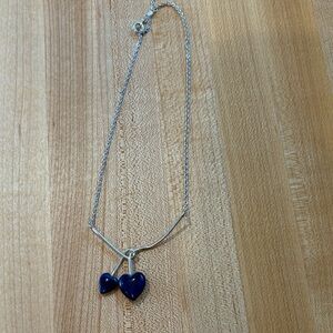 Silver Necklace with Dark Blue Heart Charms